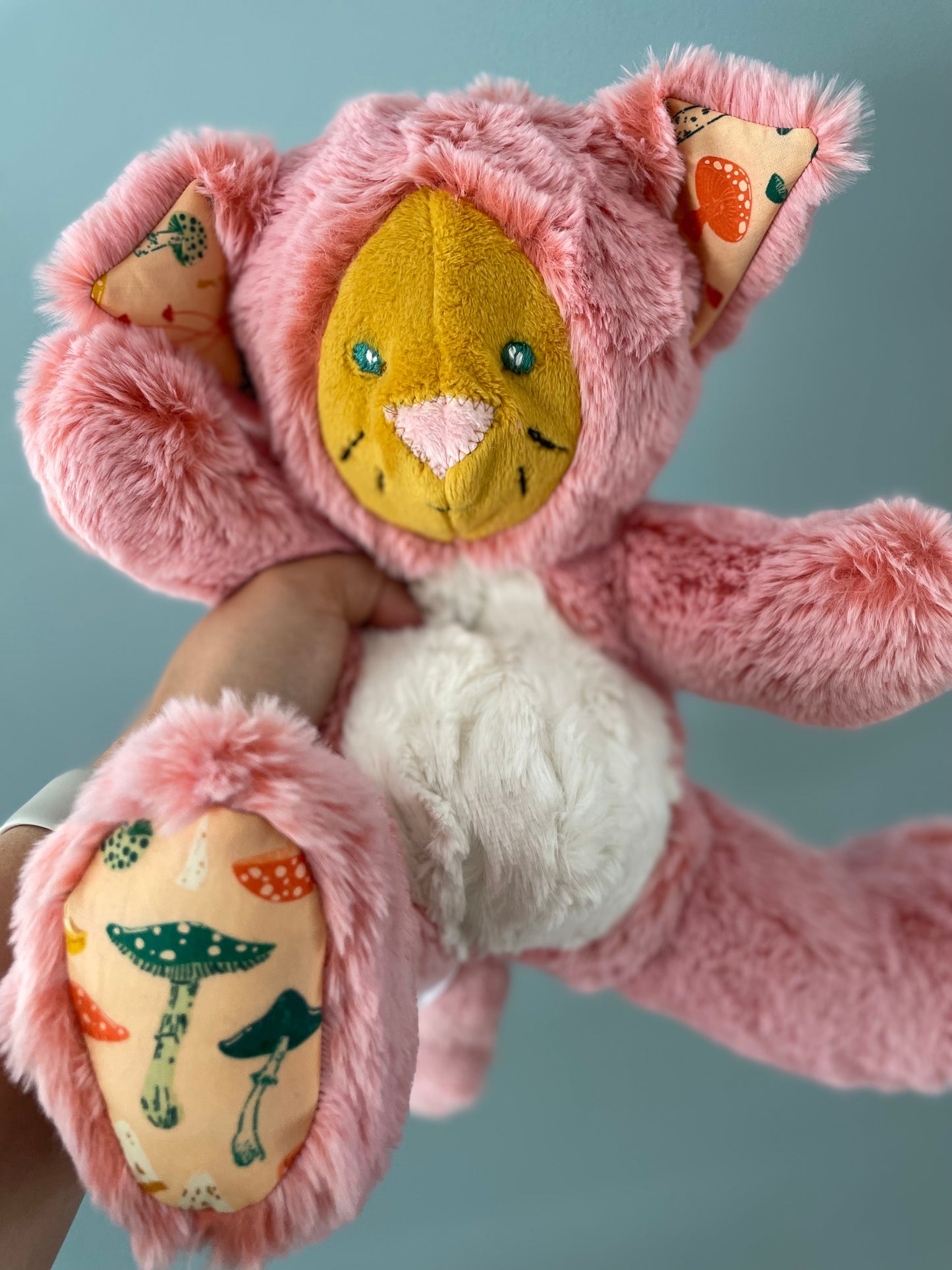 Pink and Gold Mushroom Cat Stuffed Animal Plush