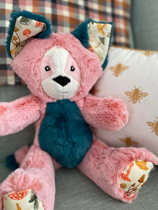 Pink and Teal Mushroom Raccoon Stuffed Animal Plush