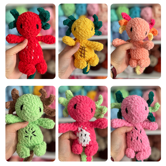 Made to Order Fruit Axolotls - Handmade Stuffed Animal Plush Toys