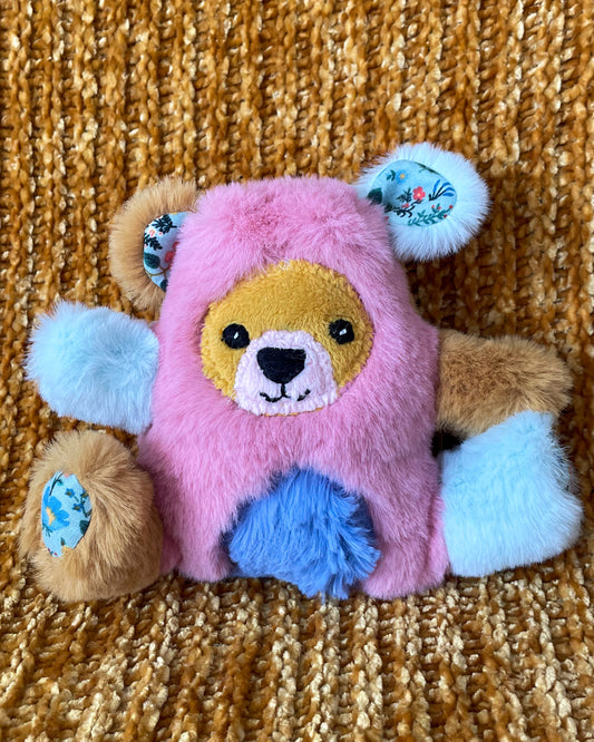 Mini Pink, Gold, and Blue Color Block Bear - Handmade Stuffed Animal Plush