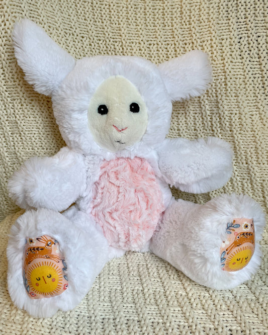 White and Pink Lamb - Handmade Stuffed Animal Plush