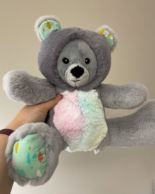 Gray and Rainbow Bear - Handmade Stuffed Animal Plush