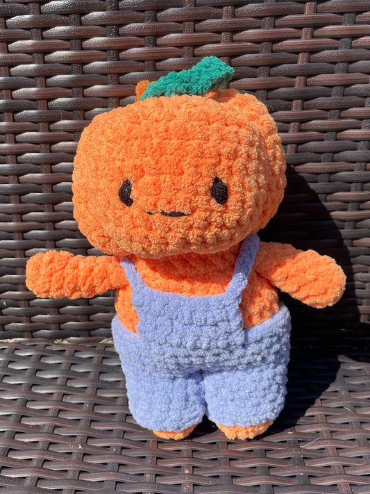 MADE TO ORDER - Custom Pumpkin Man with Overalls, Handmade stuffed animal plush