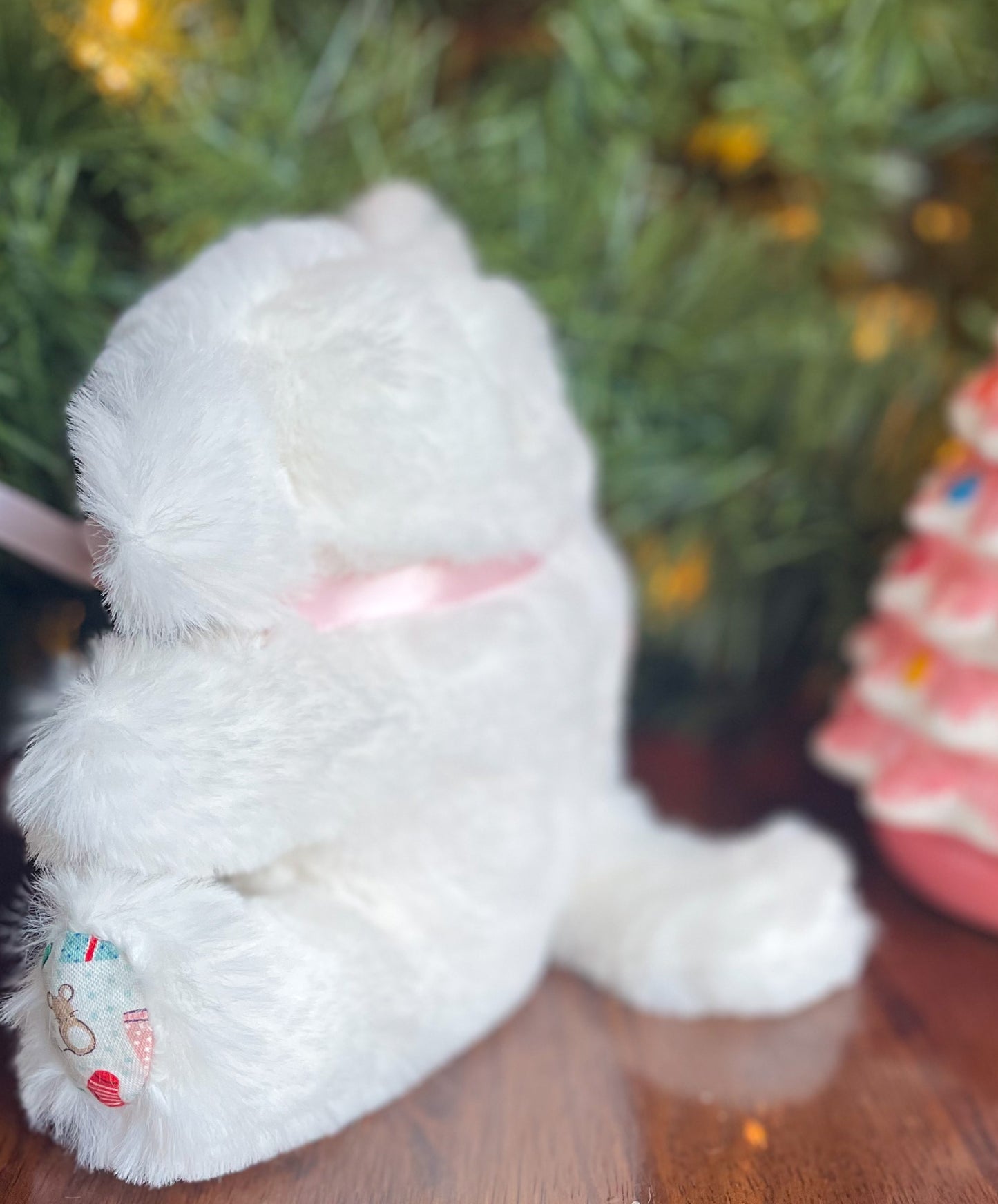 Mini White Kitten with Pink Bow - Handmade Christmas Stuffed Animal Plush