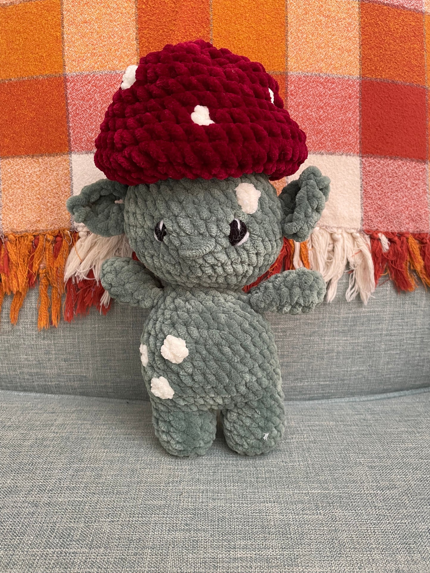 Toad the Mushroom Goblin - Handmade Crochet Stuffed Animal Plush