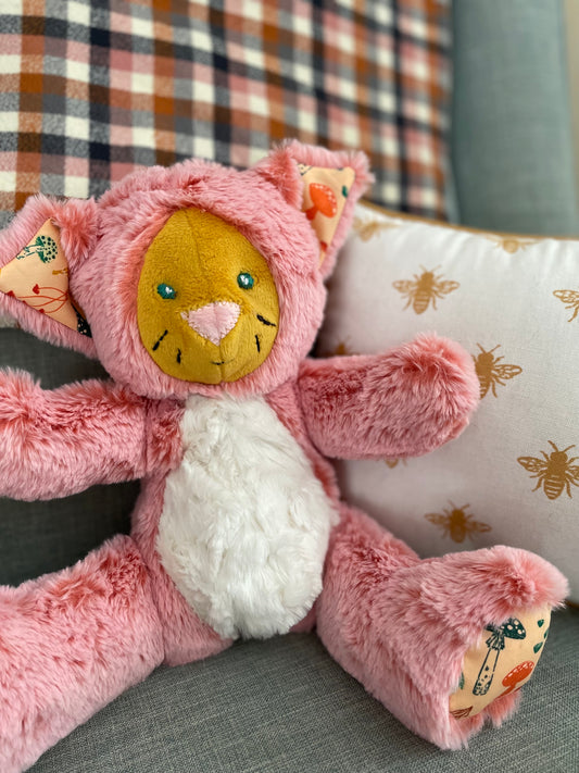Pink and Gold Mushroom Cat Stuffed Animal Plush