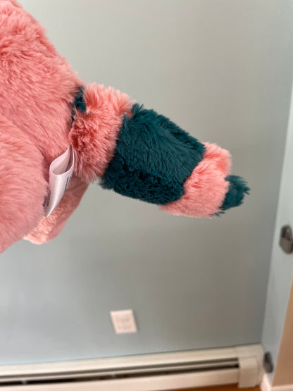 Pink and Teal Mushroom Raccoon Stuffed Animal Plush