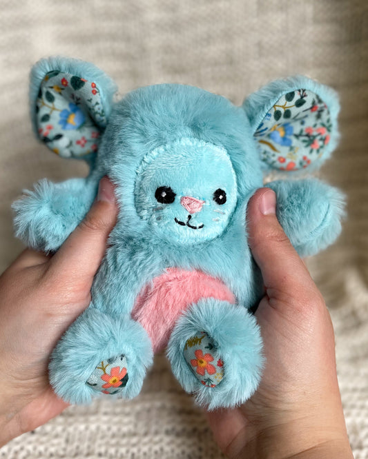 Aqua Blue and Peach Floral Spring Mouse - Handmade Stuffed Animal Plush