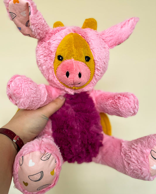 Pink and Gold Dragon - Handmade Stuffed Animal Plush