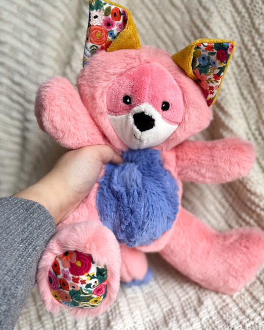 Peachy Pink Spring Floral Fox - Handmade Stuffed Animal Plush