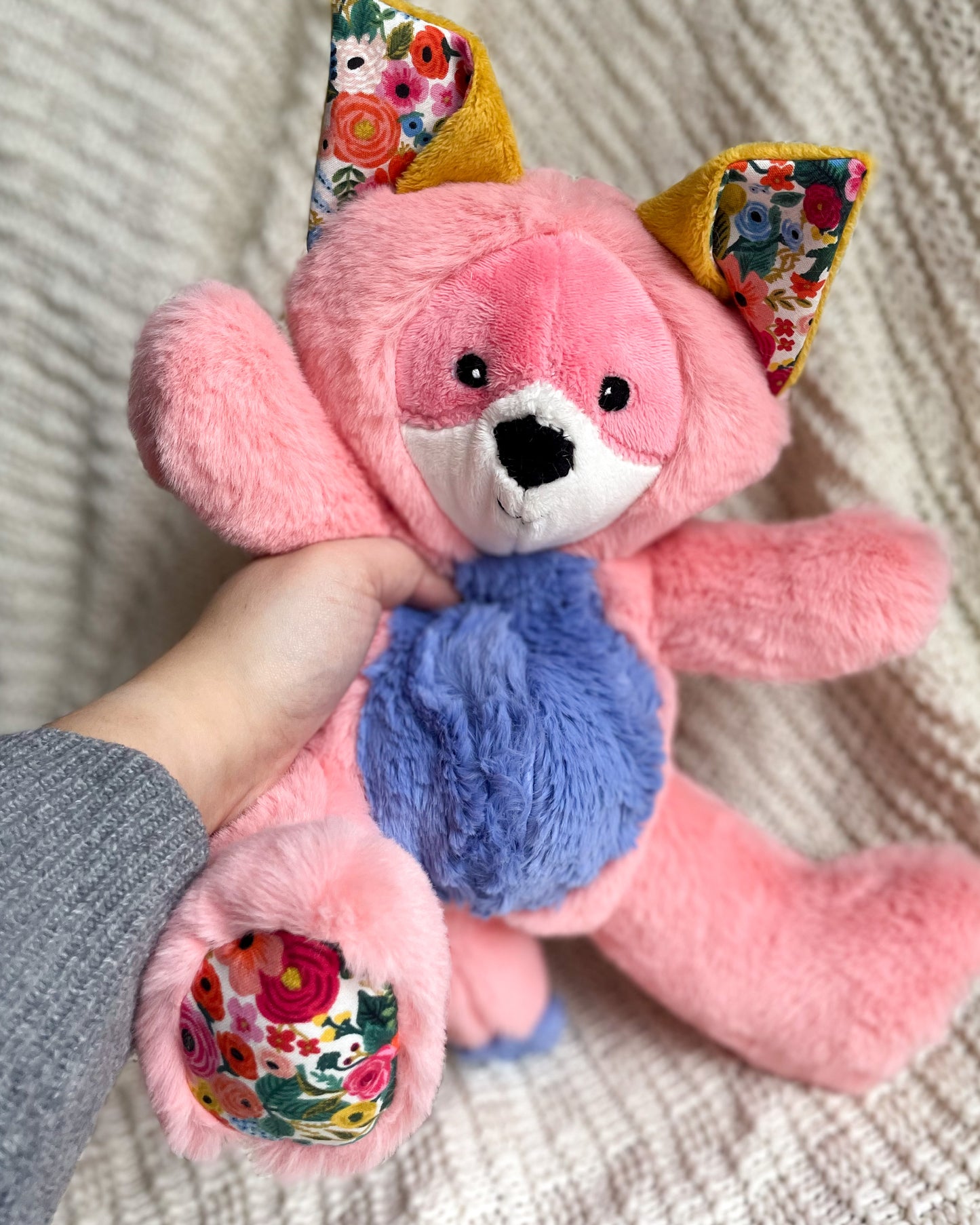 Peachy Pink Spring Floral Fox - Handmade Stuffed Animal Plush