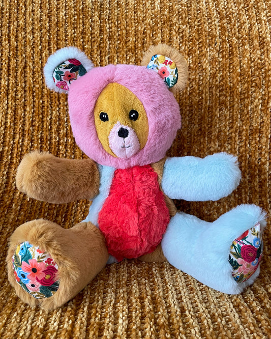 Pink, Gold, and Blue Color Block Bear - Handmade Stuffed Animal Plush