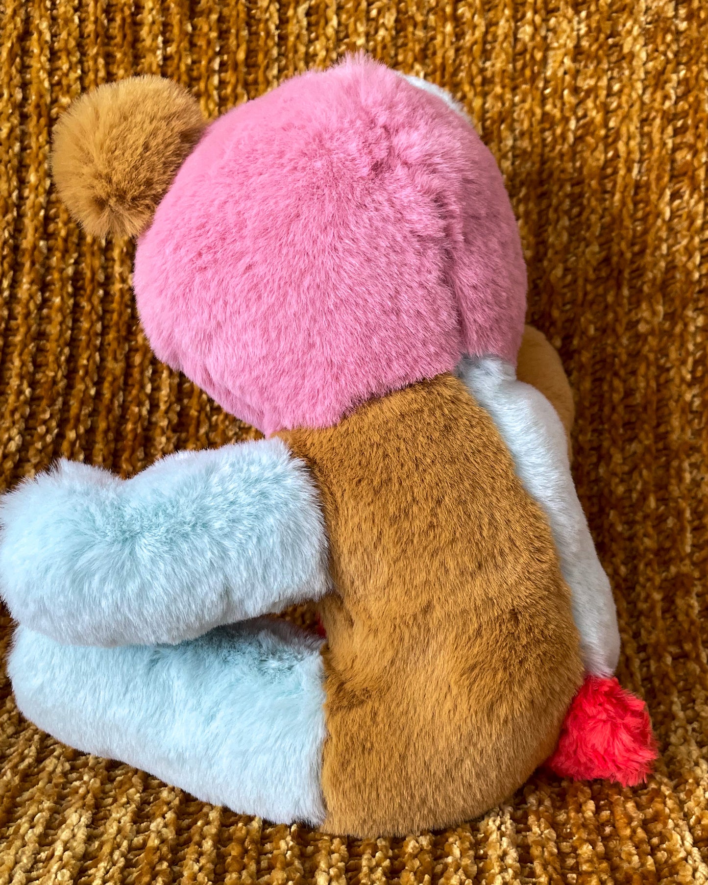 Pink, Gold, and Blue Color Block Bear - Handmade Stuffed Animal Plush