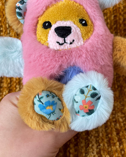 Mini Pink, Gold, and Blue Color Block Bear - Handmade Stuffed Animal Plush