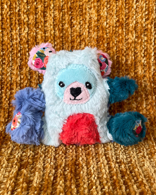 Mini Blue, Teal, and Pink Color Block Bear - Handmade Stuffed Animal Plush