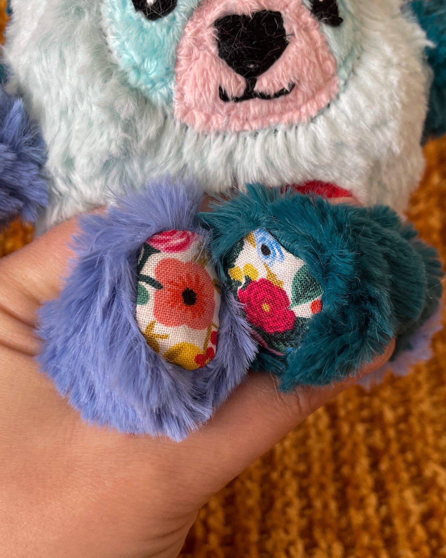 Mini Blue, Teal, and Pink Color Block Bear - Handmade Stuffed Animal Plush