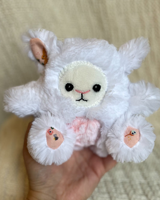 White and Pink Lamb - Handmade Stuffed Animal Plush