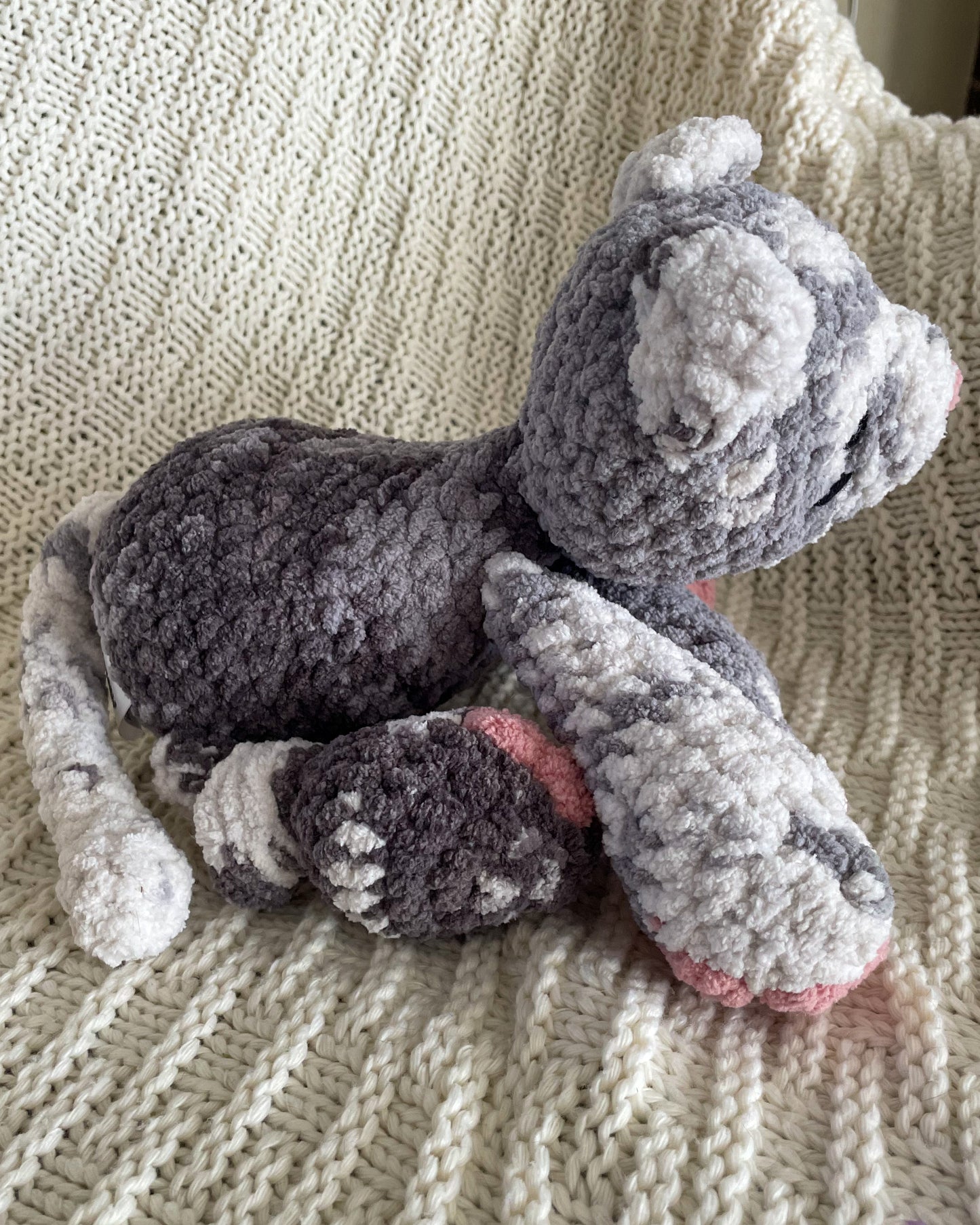 Floppy Gray Speckled Cat - Handmade Crochet Stuffed Animal Plush