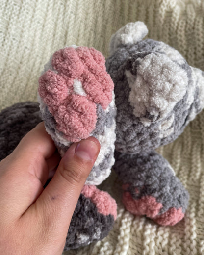 Floppy Gray Speckled Cat - Handmade Crochet Stuffed Animal Plush