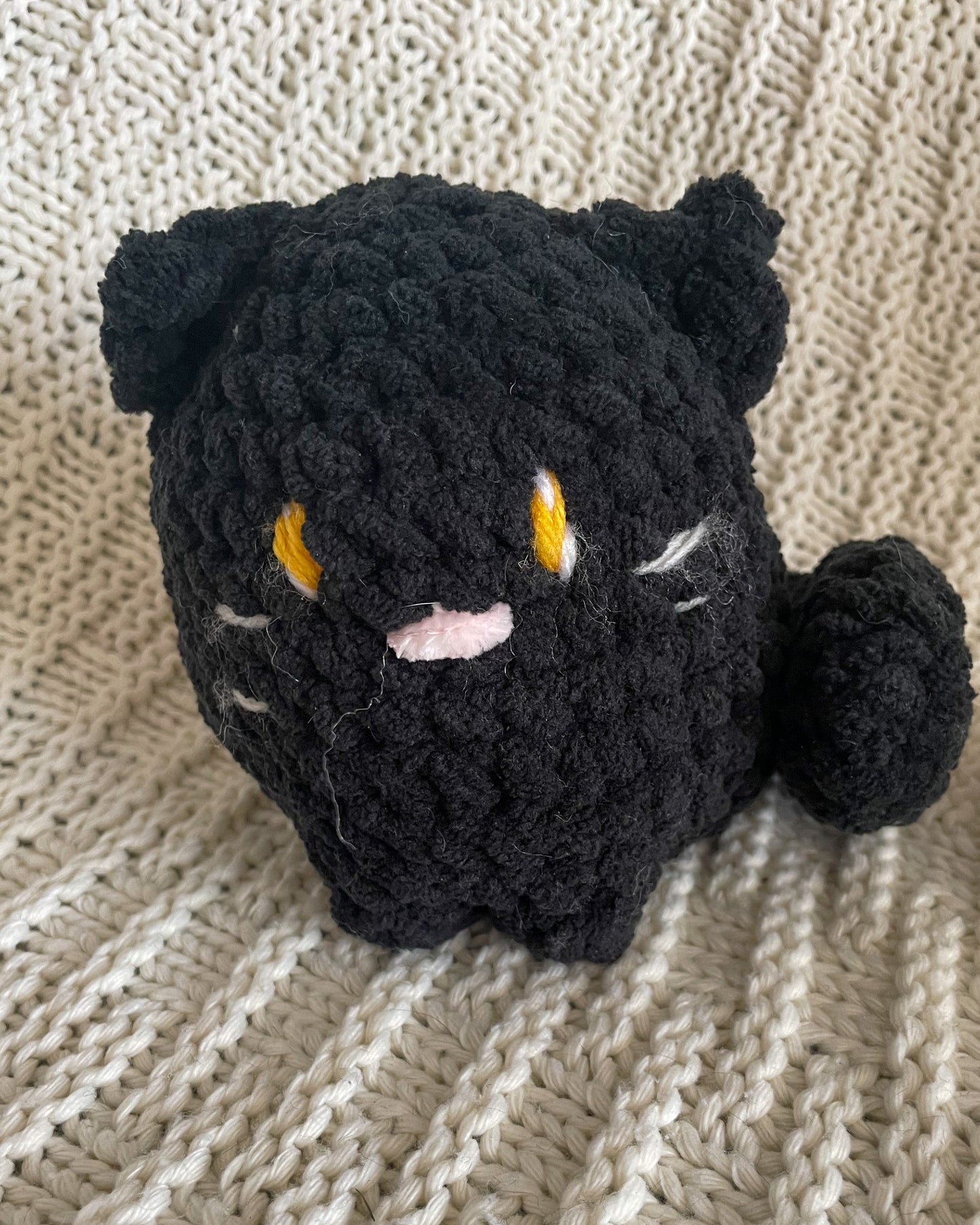 Floof Black Cat with Yellow Eyes - Handmade Crochet Stuffed Animal Plush