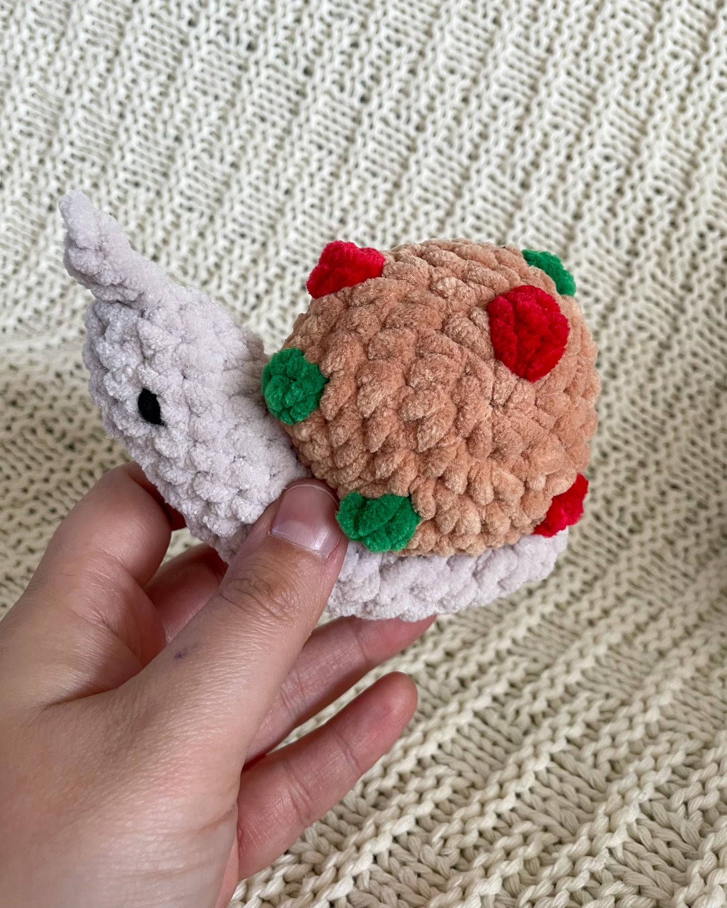 Festive Cookie Holiday Snail - Handmade Crochet Stuffed Animal Plush