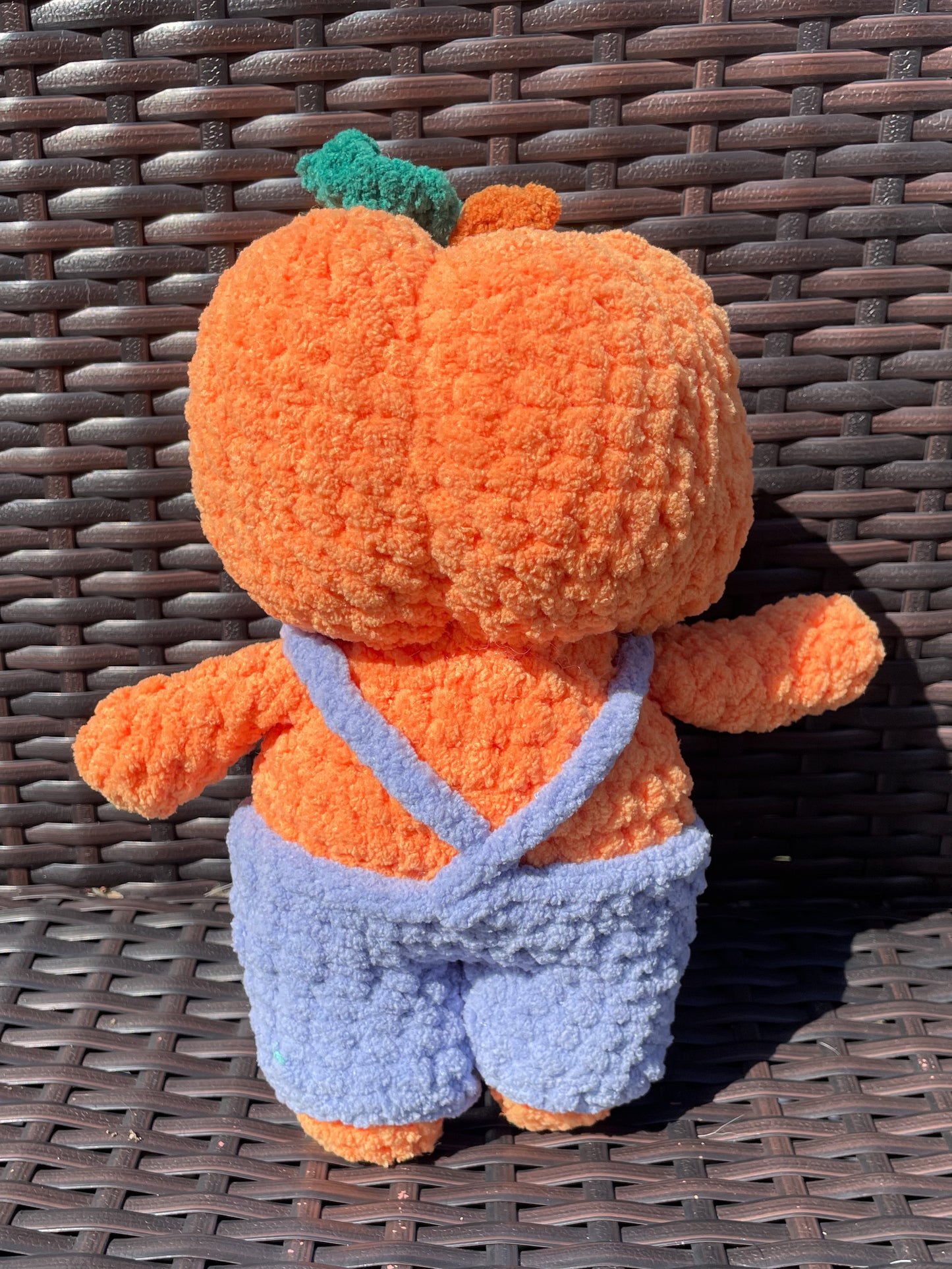 MADE TO ORDER - Custom Pumpkin Man with Overalls, Handmade stuffed animal plush