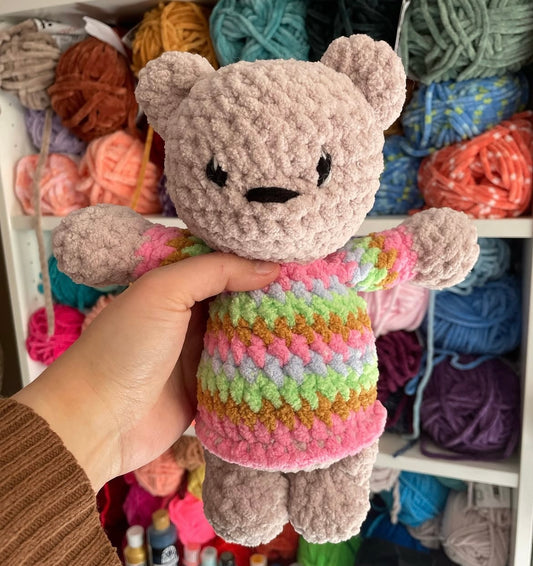 Pastel Rainbow Sweater Bear - Handmade Crochet Stuffed Animal Plush