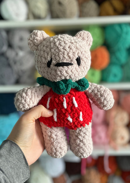 MADE TO ORDER - Custom Strawberry Bear wearing a hoodie, Valentine’s Day gift, handmade stuffed animal plush amigurumi