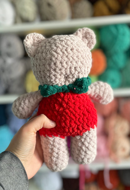 MADE TO ORDER - Custom Strawberry Bear wearing a hoodie, Valentine’s Day gift, handmade stuffed animal plush amigurumi