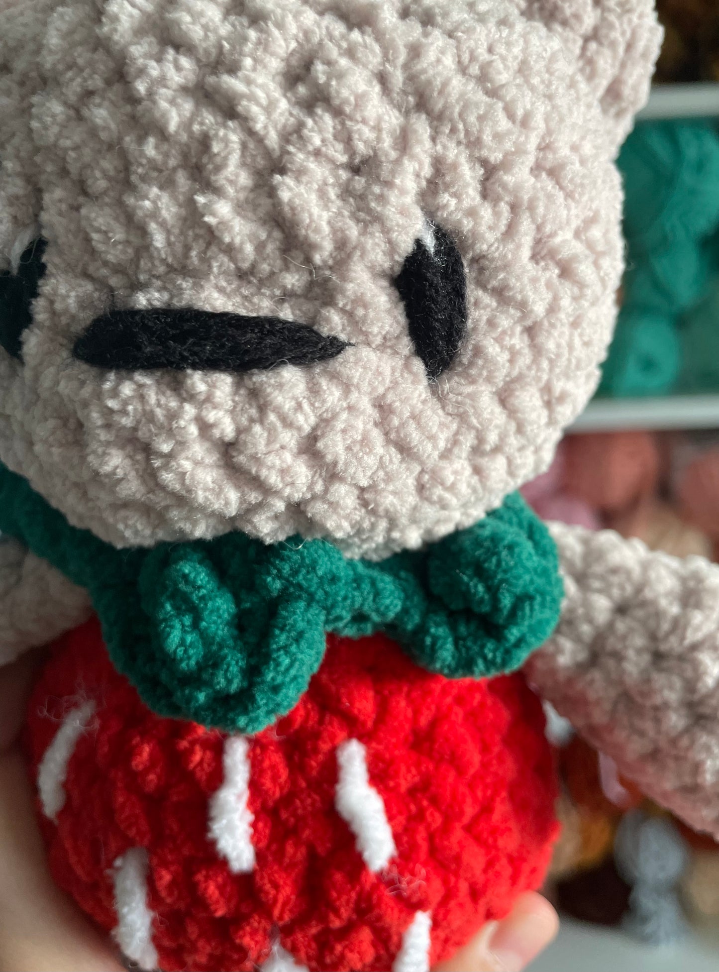 MADE TO ORDER - Custom Strawberry Bear wearing a hoodie, Valentine’s Day gift, handmade stuffed animal plush amigurumi