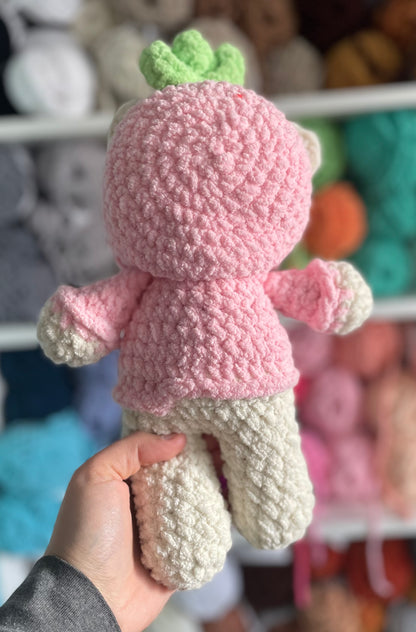 MADE TO ORDER - Custom Strawberry Bear wearing a hoodie, Valentine’s Day gift, handmade stuffed animal plush amigurumi
