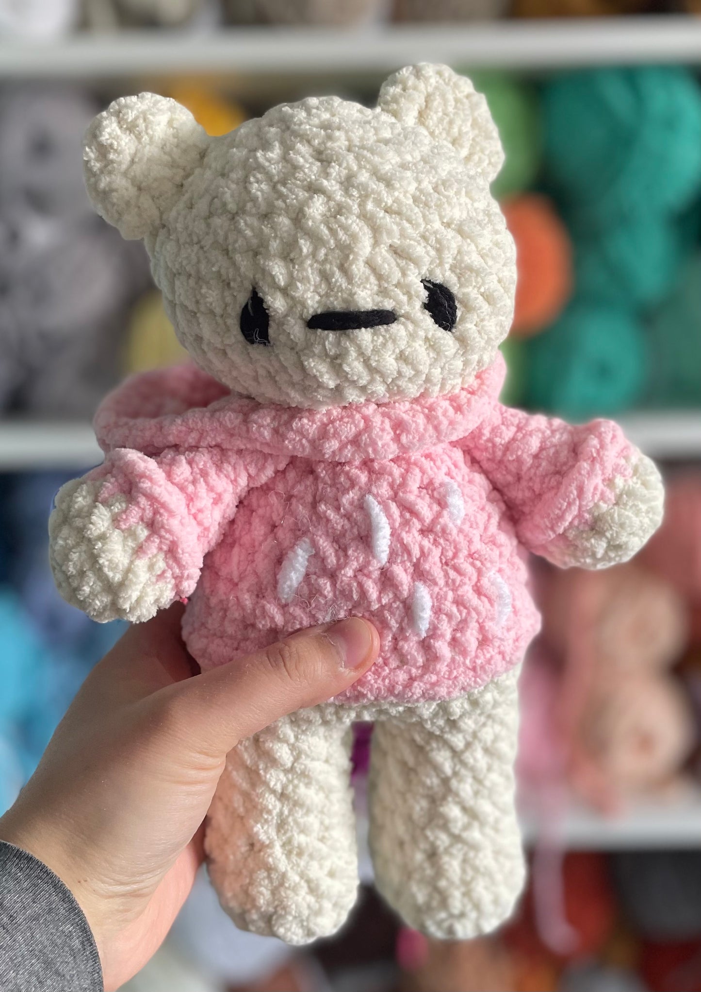 MADE TO ORDER - Custom Strawberry Bear wearing a hoodie, Valentine’s Day gift, handmade stuffed animal plush amigurumi