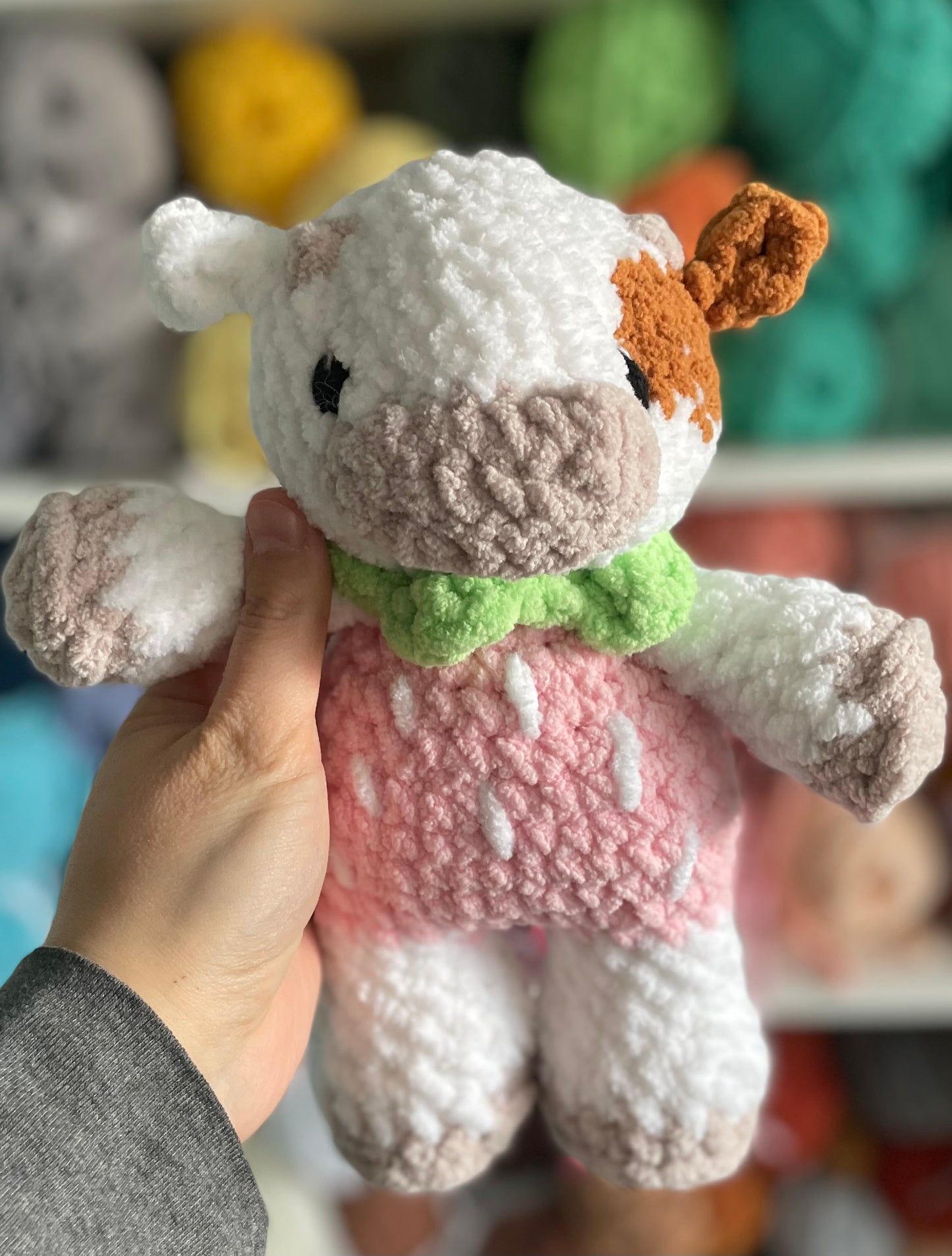 MADE TO ORDER - Custom Strawberry Cow wearing a hoodie, Valentine’s Day gift, handmade stuffed animal plush amigurumi