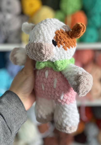 MADE TO ORDER - Custom Strawberry Cow wearing a hoodie, Valentine’s Day gift, handmade stuffed animal plush amigurumi
