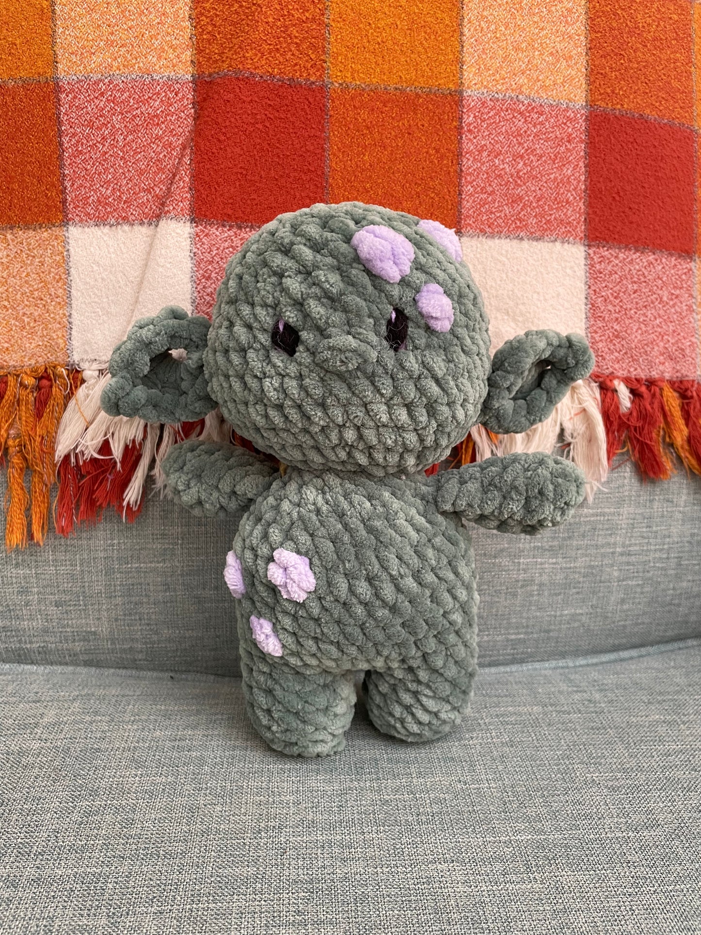 Thicket the Green and Lavender Goblin - Handmade Crochet Stuffed Animal Plush