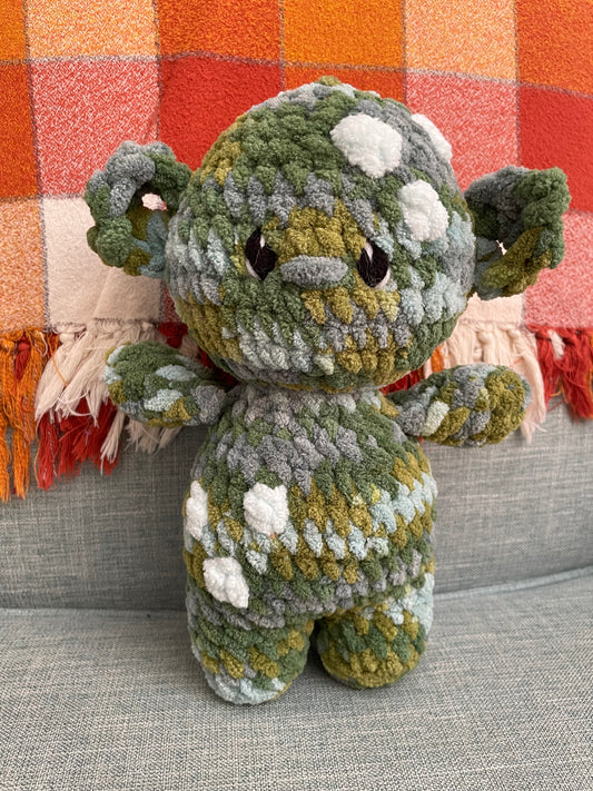 Lichen the Green and Blue Goblin - Handmade Crochet Stuffed Animal Plush