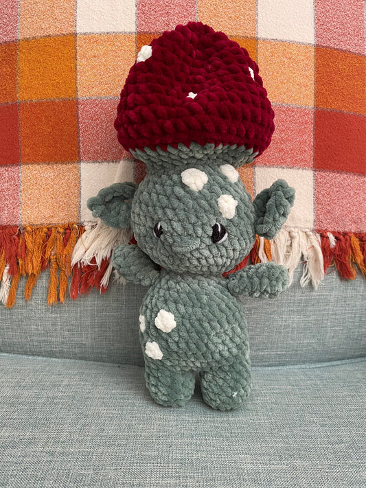 Toad the Mushroom Goblin - Handmade Crochet Stuffed Animal Plush